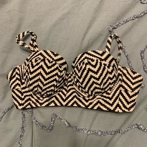 black and tan striped bikini bathing suit top